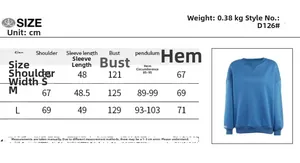 Detailed size chart for oversized knitted long sleeve sweatshirt including bust and length