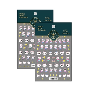 Self-adhesive cartoon cat mermaid nail art stickers with embossed 3D star and heart patterns