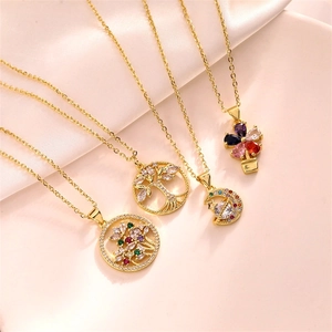Pendant Necklace Copper Colorful Zirconia Micro Paved Tree Of Life Star Moon Flower Fashion Jewelry For Women