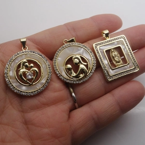 Gold MOM necklaces with cubic zirconia and mother of pearl heart pendants on box chains