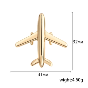 Polished gold airplane lapel pin brooch, minimalist metal jewelry, 32mm width size