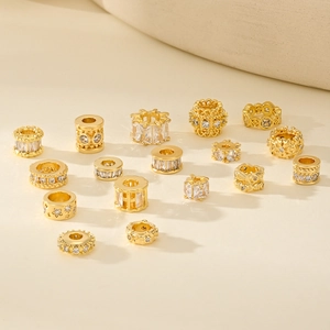Gold metal spacer beads with clear zircon inlay for handmade jewelry and bracelets
