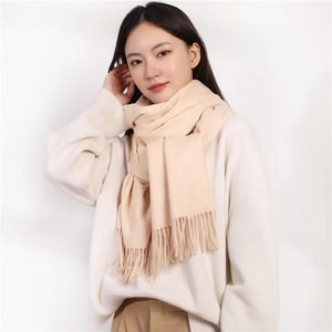 Women Winter Warm Solid Color Viscose Fiber Scarf With Tassels Thickened Imitation Cashmere Long Shawl For Travel Daily