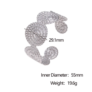 Detail view of twisted rope texture on a silver open cuff bracelet with 55mm inner diameter