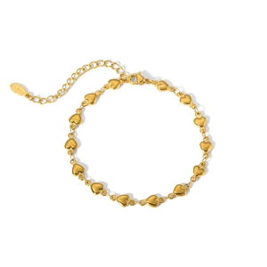 18K gold plated stainless steel bracelet featuring interlocking heart shaped links
