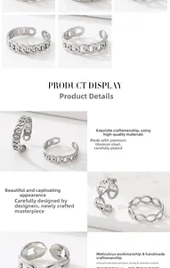 Detail view of silver titanium steel chain ring with adjustable open design and anchor links