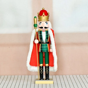 Casse-Noisette Roi Ornement En Bois Décoration De Noël Cape Rouge Carreaux Verts Style Européen Peint Décor De Maison Festif