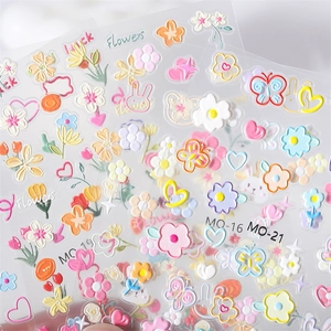 5D embossed nail art stickers featuring flowers, rabbits and butterflies for manicure