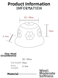 Tableau des tailles pour chapeau bob en tricot fleuri avec mesures de circonférence
