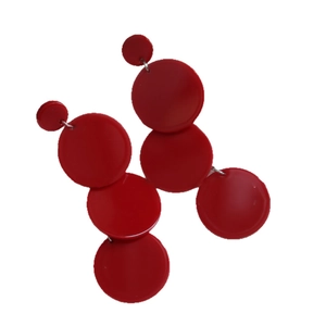 Red acrylic geometric layered round drop earrings with stylish dangling circular design