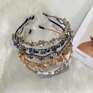 Elegant crystal beaded thin headband set with champagne and pearl rhinestones