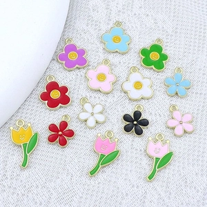 Colorful tulip and flower enamel alloy pendants for DIY jewelry making accessories