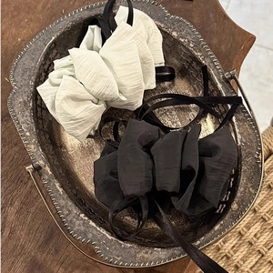 Elegant Korean style ribbon banana hair clip with bubble texture in cream and black