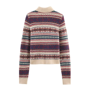 Damen Strickpullover mit Fair Isle Jacquardmuster und elastischen Rippstrickbündchen