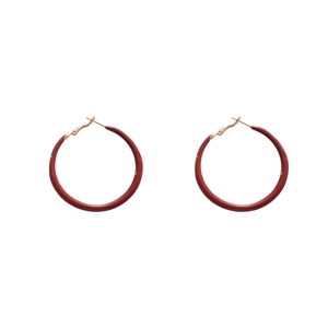 Boucles d'oreilles rondes rétro avec émail rouge et fermoir en métal doré pour femme
