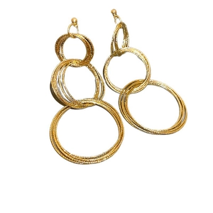 Minimalist gold tiered triple hoop drop earrings for women with matte metal texture