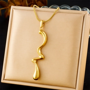 Irregular Twisted Wave Pendant Necklace Gold Plated Stainless Steel Minimalist Chic Snake Chain Jewelry For Women