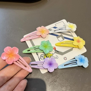 Sweet macaron flower hair clips set in pink, blue, and purple for women and girls