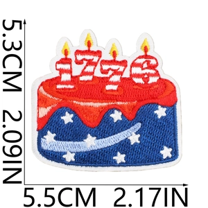 Detailed size view of birthday cake embroidered patch with 1776 candle and 5.3cm height