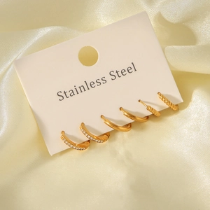 Three-piece set of 18K gold-plated stainless steel hoop earrings with twist and zircon details