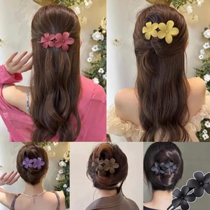 Frosted floral hair clips in multiple colors like wine red and black for women