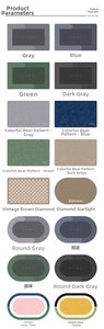 Detailed catalog showing diverse absorbent bath mats in various shapes, colors and patterns