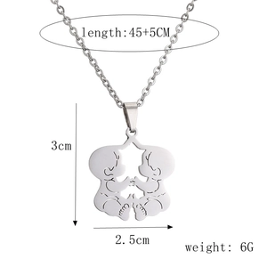 Detailed view of silver necklace with baby charm dimensions 3cm by 2.5cm and chain length