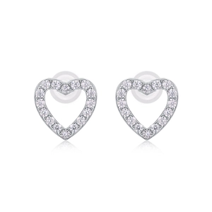 S925 sterling silver heart-shaped hoop earrings with sparkling moissanite stones