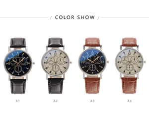 Multiple Geneva men's quartz watches with crocodile leather straps in diverse color options