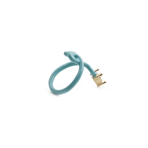 Adjustable spiral heart ring in light blue enamel with sparkling crystal gemstone