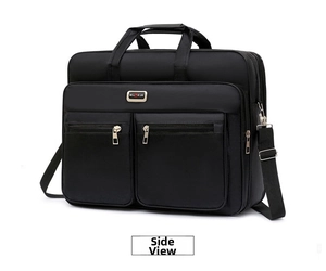 Detail of waterproof 20 inch business briefcase with metal zippers and reinforced handle