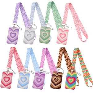 Polyester ID card holders with heart patterns and matching lanyards in various colors