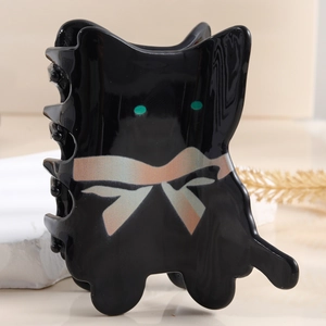Cute Black Cat Acetate Hair Claw Clip With Colorful Bow For Women Girls Abstract Animal Unique Hair Accessories