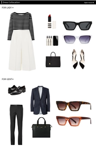 Flat lay of modern cat eye sunglasses with stylish apparel and fashion accessories