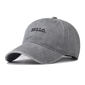 Casquette de baseball grise vintage avec broderie HELLO noire de style classique