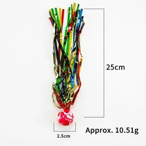 Colorful pet cat elastic ball with 25cm metallic tinsel tassels for play and exercise