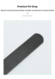 Detail of black lychee-textured PU leather belt strap showing durable material quality