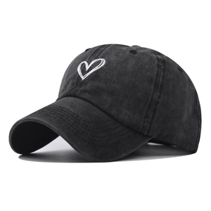 Washed Cotton Baseball Cap Vintage Distressed Heart Embroidered Dad Hat Adjustable Casual Sun Hat For Women Men