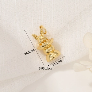 Gold plated rabbit and lucky bag pendant with dimensions 24.3mm by 11.5mm