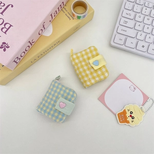 Mini quilted plaid album covers in yellow and blue with heart buttons and cute stationery