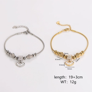 Snake chain bracelet with life lock pendant in silver and gold stainless steel