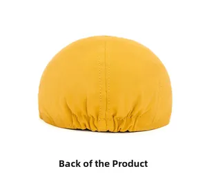 Close-up of bright yellow newsboy cap back view with elasticated hem for adjustable fit