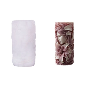 Molde de silicona DIY para vela con relieve de mujer y lirio sobre fondo blanco