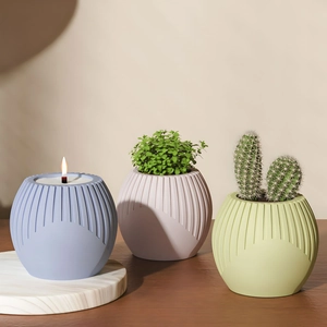 Three-piece set of striped round silicone molds for DIY candles and succulent planters