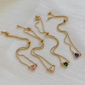 Heart Adjustable Bracelet Stainless Steel Women With Colorful Cubic Zirconia Slider Box Chain Elegant Jewelry Fashion Gift