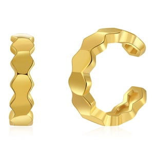 French vintage wavy C-shaped non-pierced ear cuffs with 18K gold plated metal texture