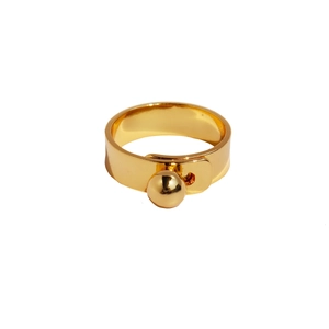 Minimalist gold geometric ring with ball clasp design and polished wide band finish
