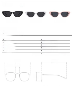 Detailed size specifications for cat-eye sunglasses with precise frame measurements
