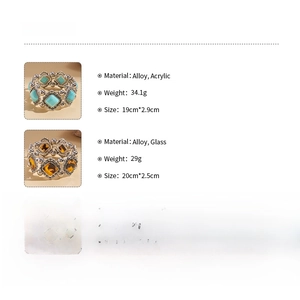 Detailed size and weight specs for vintage geometric acrylic elastic bracelets