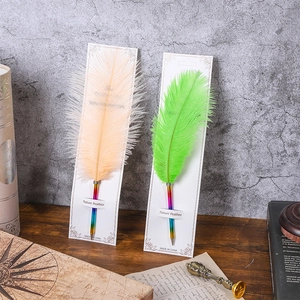 Rainbow feather ballpoint pens in peach and green with vintage stationery set